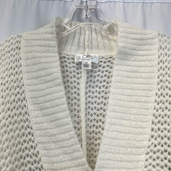 Ann Taylor Loft Cardigan Sweater Off White Long Sleeve Open Knit Petites LP - Picture 3 of 10